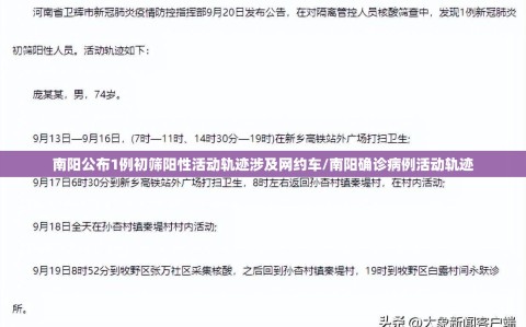 南阳公布1例初筛阳性活动轨迹涉及网约车/南阳确诊病例活动轨迹