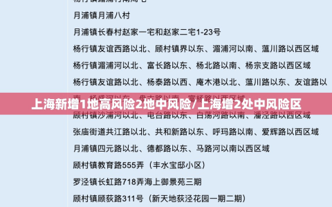 上海新增1地高风险2地中风险/上海增2处中风险区