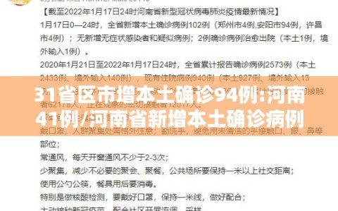 31省区市增本土确诊94例:河南41例/河南省新增本土确诊病例41例
