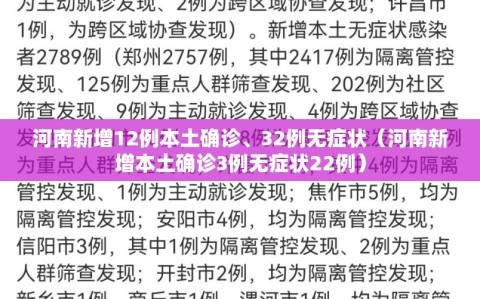 河南新增12例本土确诊、32例无症状（河南新增本土确诊3例无症状22例）