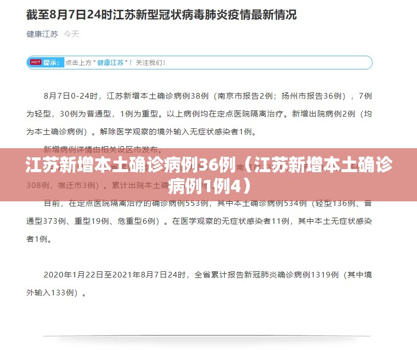 江苏新增本土确诊病例36例(江苏新增本土确诊病例1例4) 江苏新增本土确诊病例36例(江苏新增本土确诊病例1例4)