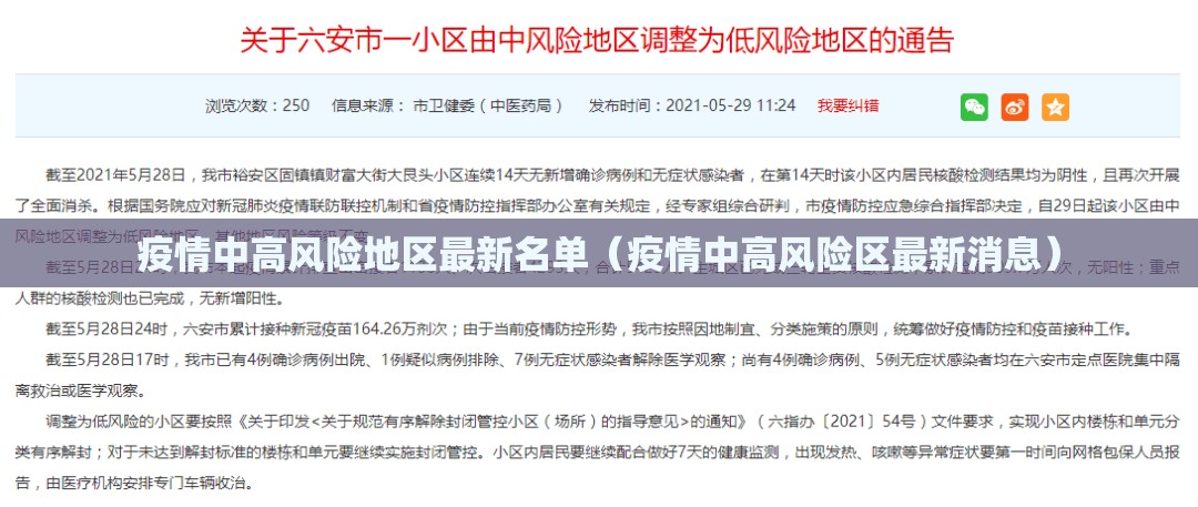 疫情中高风险地区最新名单(疫情中高风险区最新消息) 疫情中高风险地区最新名单(疫情中高风险区最新消息)