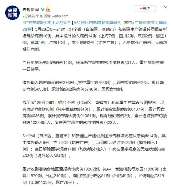 31省新增确诊16例/31省新增确诊17例新闻