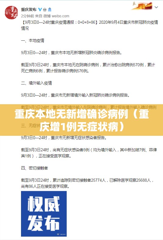 重庆本地无新增确诊病例(重庆增1例无症状病) 重庆本地无新增确诊病例(重庆增1例无症状病)