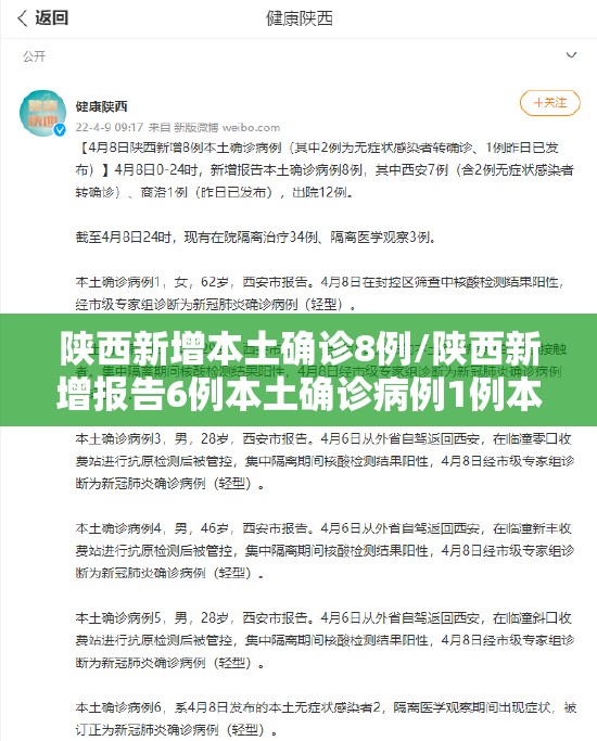 陕西新增本土确诊8例/陕西新增报告6例本土确诊病例1例本土无症状感染者