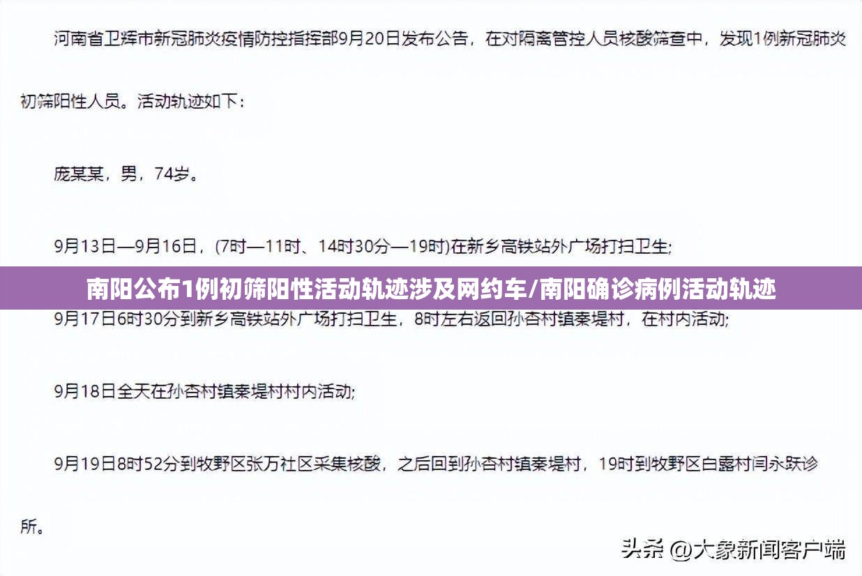 南阳公布1例初筛阳性活动轨迹涉及网约车/南阳确诊病例活动轨迹