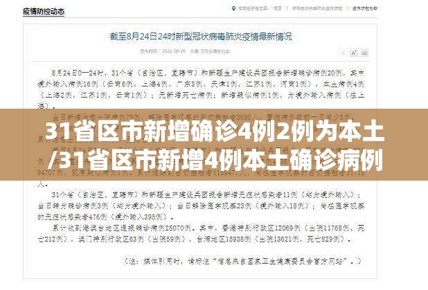 31省区市新增确诊4例2例为本土/31省区市新增4例本土确诊病例