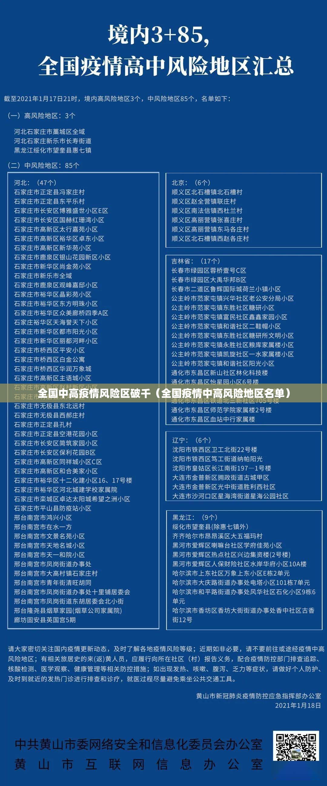 全国中高疫情风险区破千（全国疫情中高风险地区名单）