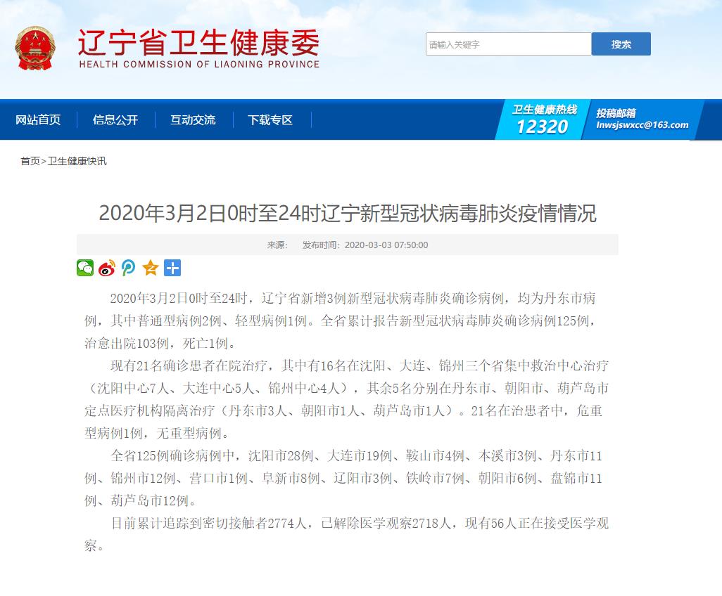 辽宁新增3例确诊均为丹东病例(辽宁丹东新增新型肺炎) 辽宁新增3例确诊均为丹东病例(辽宁丹东新增新型肺炎)