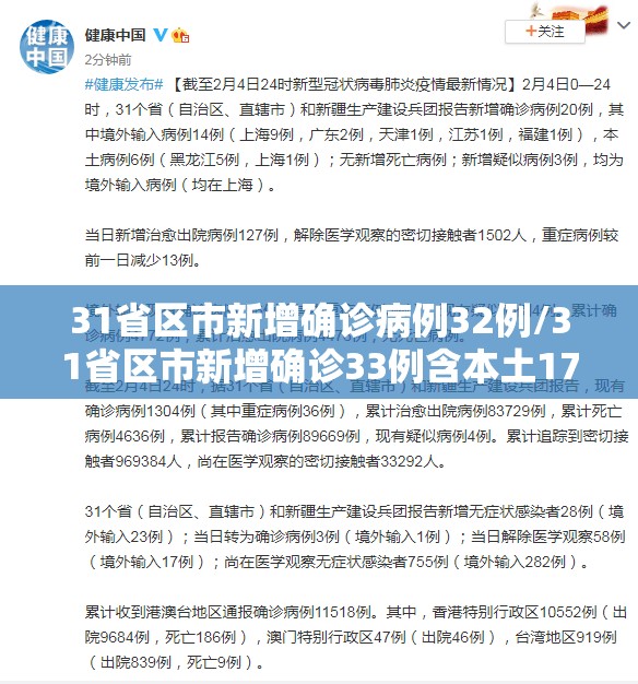 31省区市新增确诊病例32例/31省区市新增确诊33例含本土17例