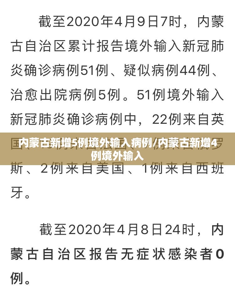 内蒙古新增5例境外输入病例/内蒙古新增4例境外输入