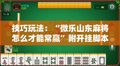 技巧玩法：“微乐山东麻将怎么才能常赢”附开挂脚本详细教程