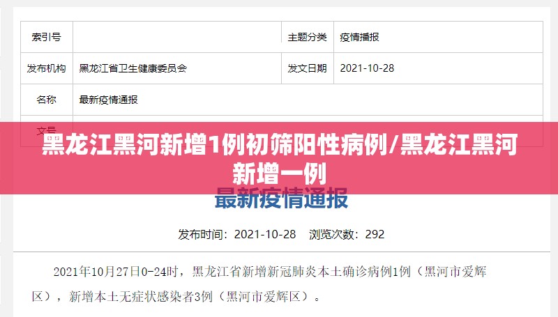 黑龙江黑河新增1例初筛阳性病例/黑龙江黑河新增一例