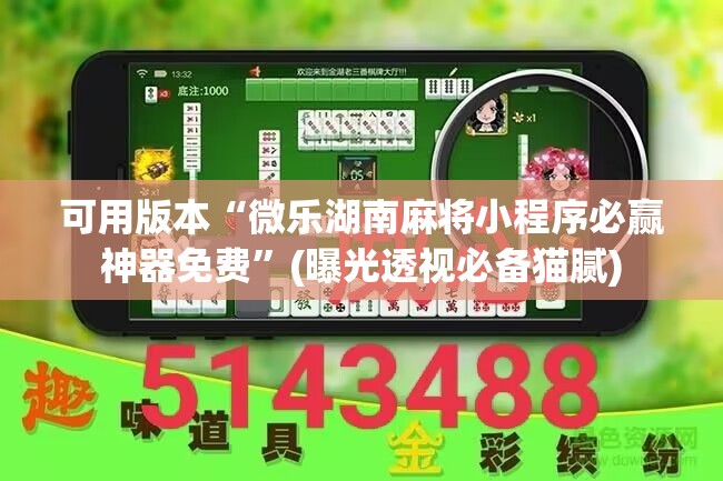 可用版本“微乐湖南麻将小程序必赢神器免费”(曝光透视必备猫腻)