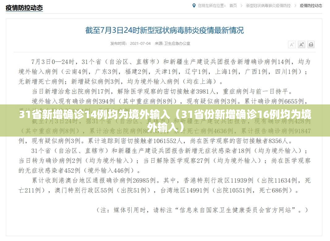 31省新增确诊14例均为境外输入(31省份新增确诊16例均为境外输入) 31省新增确诊14例均为境外输入(31省份新增确诊16例均为境外输入)