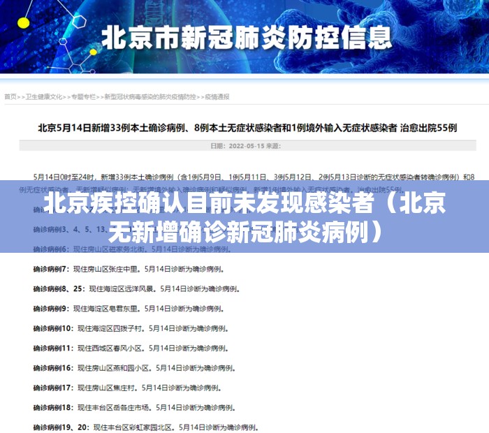 北京疾控确认目前未发现感染者(北京无新增确诊新冠肺炎病例) 北京疾控确认目前未发现感染者(北京无新增确诊新冠肺炎病例)