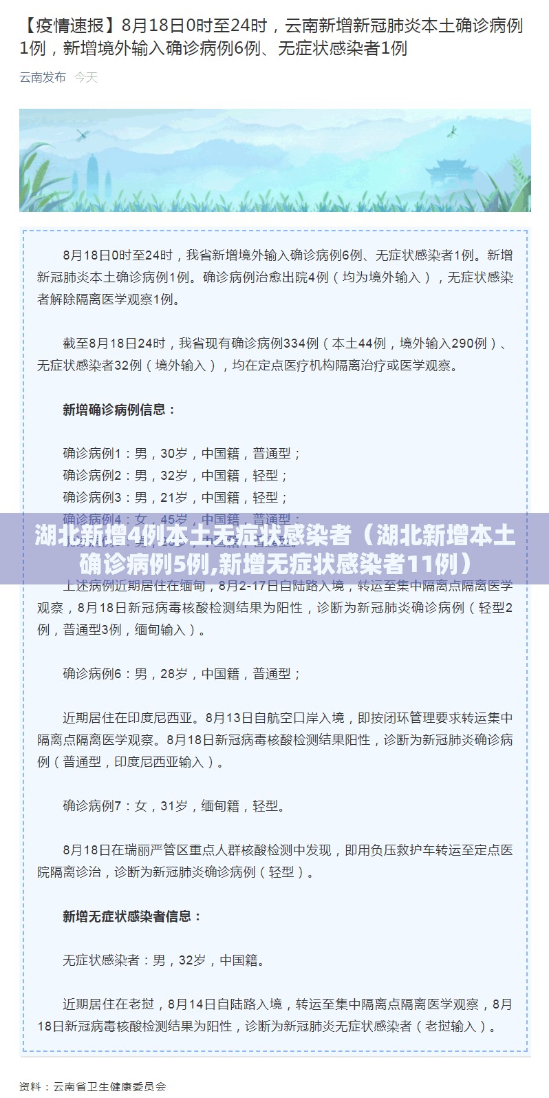 湖北新增4例本土无症状感染者（湖北新增本土确诊病例5例,新增无症状感染者11例）