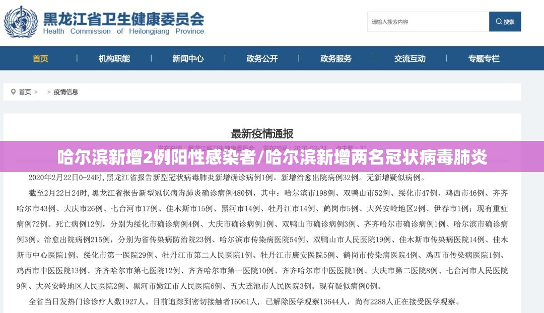 哈尔滨新增2例阳性感染者/哈尔滨新增两名冠状病毒肺炎