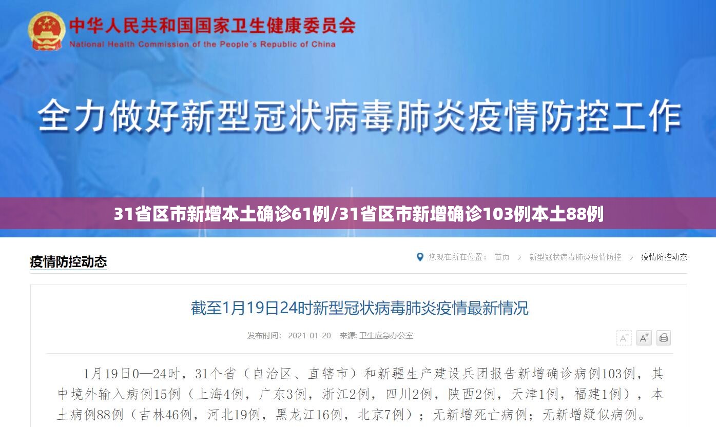 31省区市新增本土确诊61例/31省区市新增确诊103例本土88例