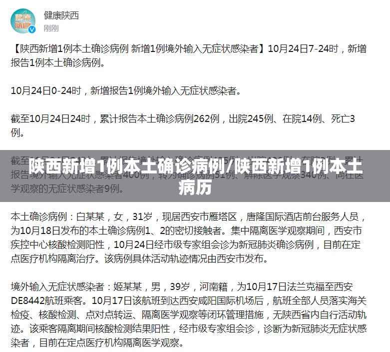 陕西新增1例本土确诊病例/陕西新增1例本土病历