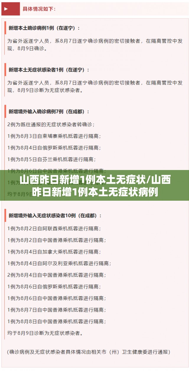 山西昨日新增1例本土无症状/山西昨日新增1例本土无症状病例