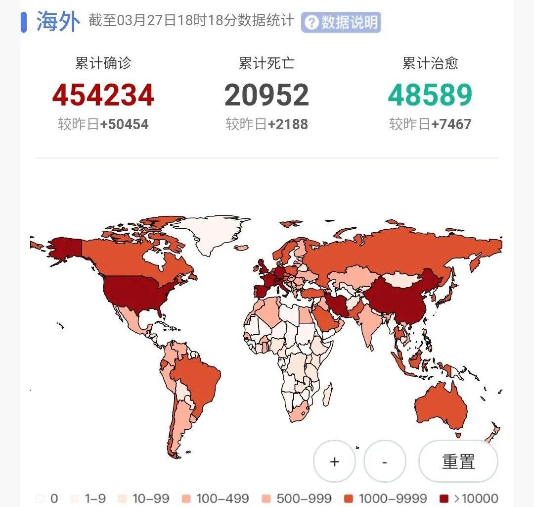 除中国外已有8国确诊病例破万/除中国以外的国家病情感染人数