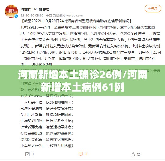 河南新增本土确诊26例/河南新增本土病例61例