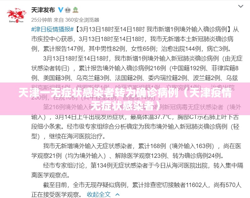 天津一无症状感染者转为确诊病例(天津疫情无症状感染者) 天津一无症状感染者转为确诊病例(天津疫情无症状感染者)