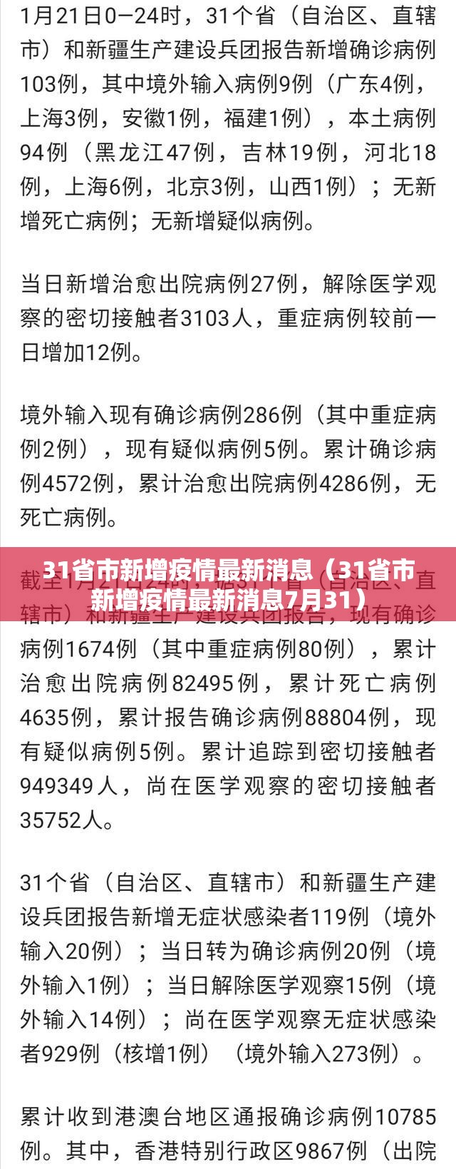 31省市新增疫情最新消息(31省市新增疫情最新消息7月31) 31省市新增疫情最新消息(31省市新增疫情最新消息7月31)